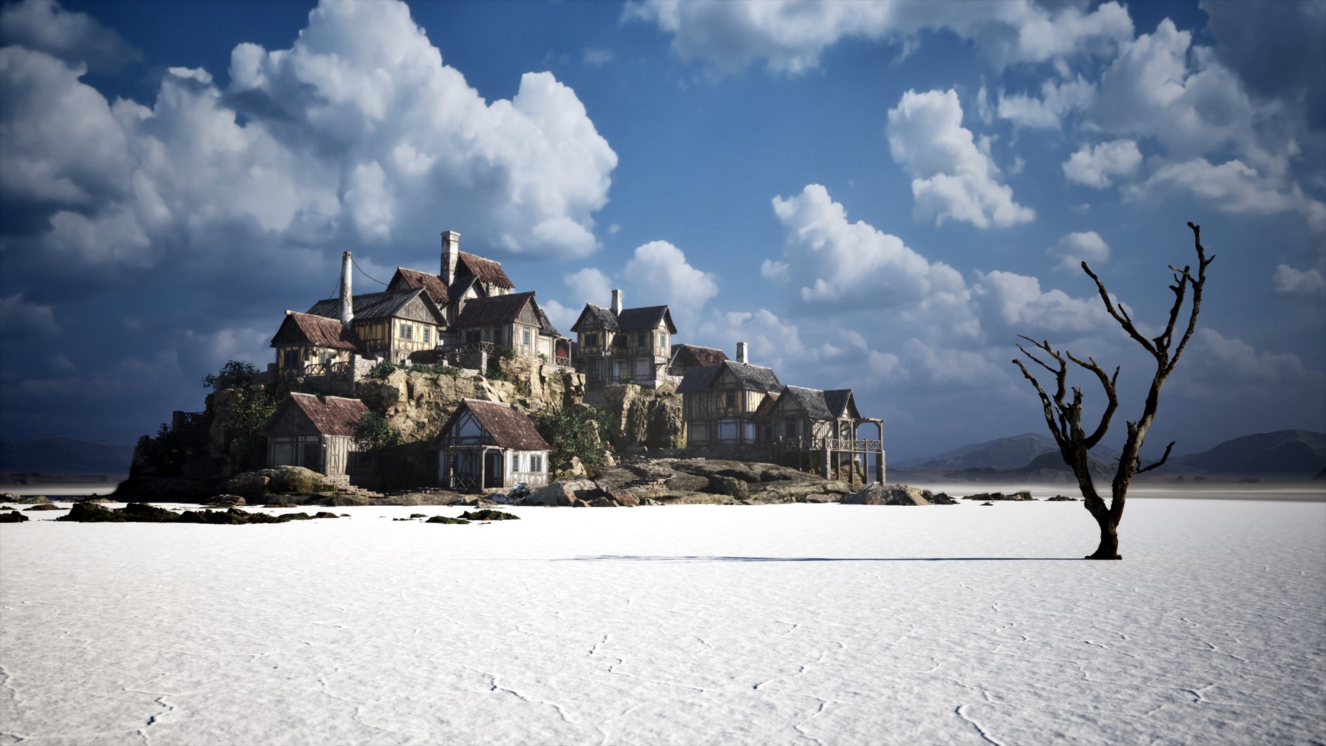 Das epische Dorf in einer Salzwüste