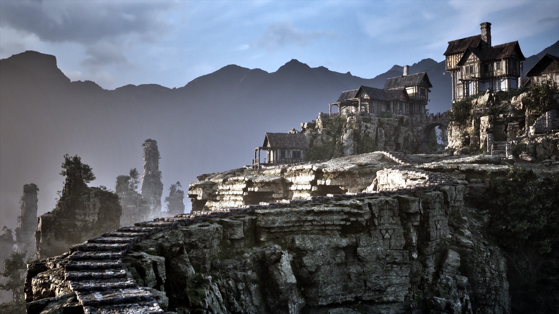 Das epische Dorf in hohen Bergen