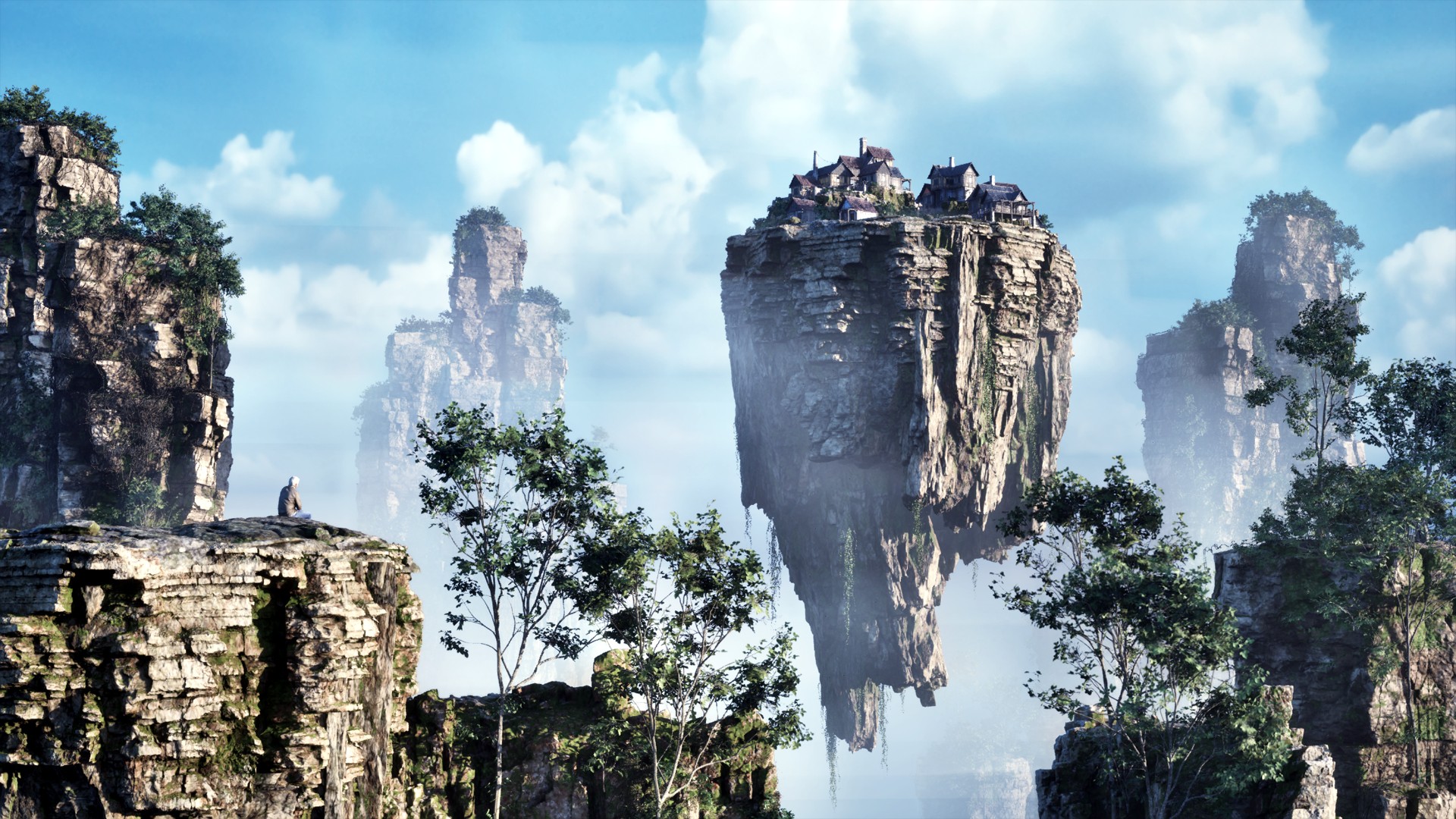 Das epische Dorf auf einer schwebenden Insel